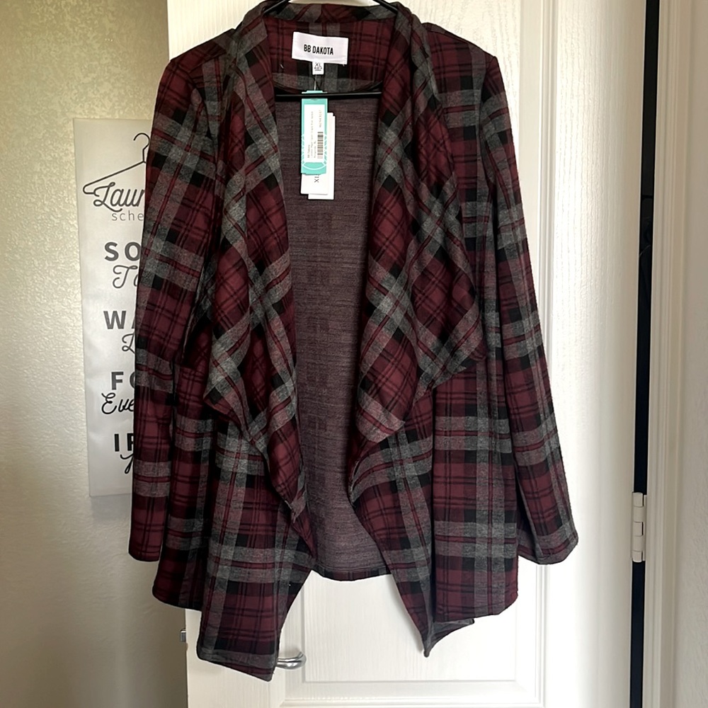 PLAID OPEN KNIT JACKET